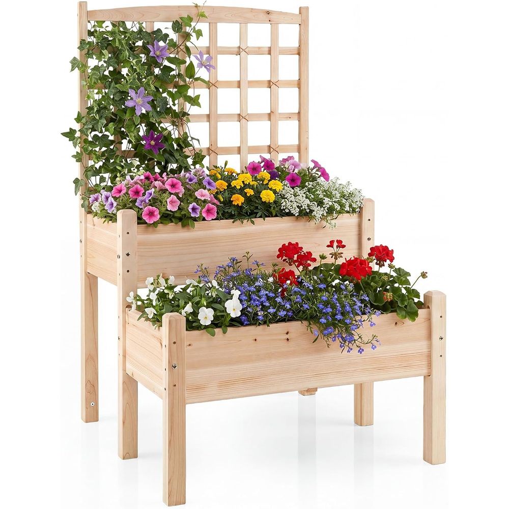 Raised Garden Bed - Raised Garden Bed with Trellis, 2-Tier
