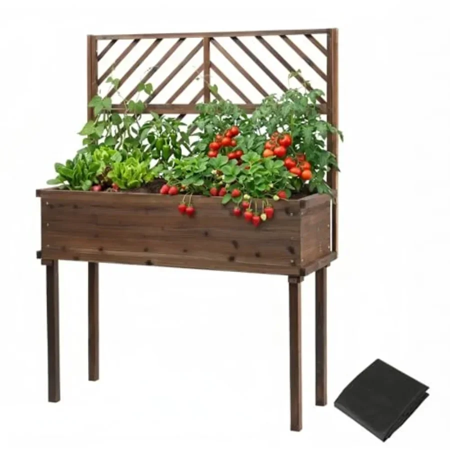Raised Garden Bed - Wooden Raised Garden Bed with Trellis,